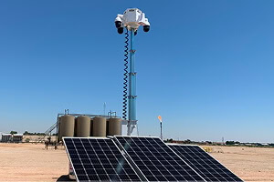 A mobile surveillance trailer with a solar security camera provides parking lot security with mobile video security and commercial security systems.